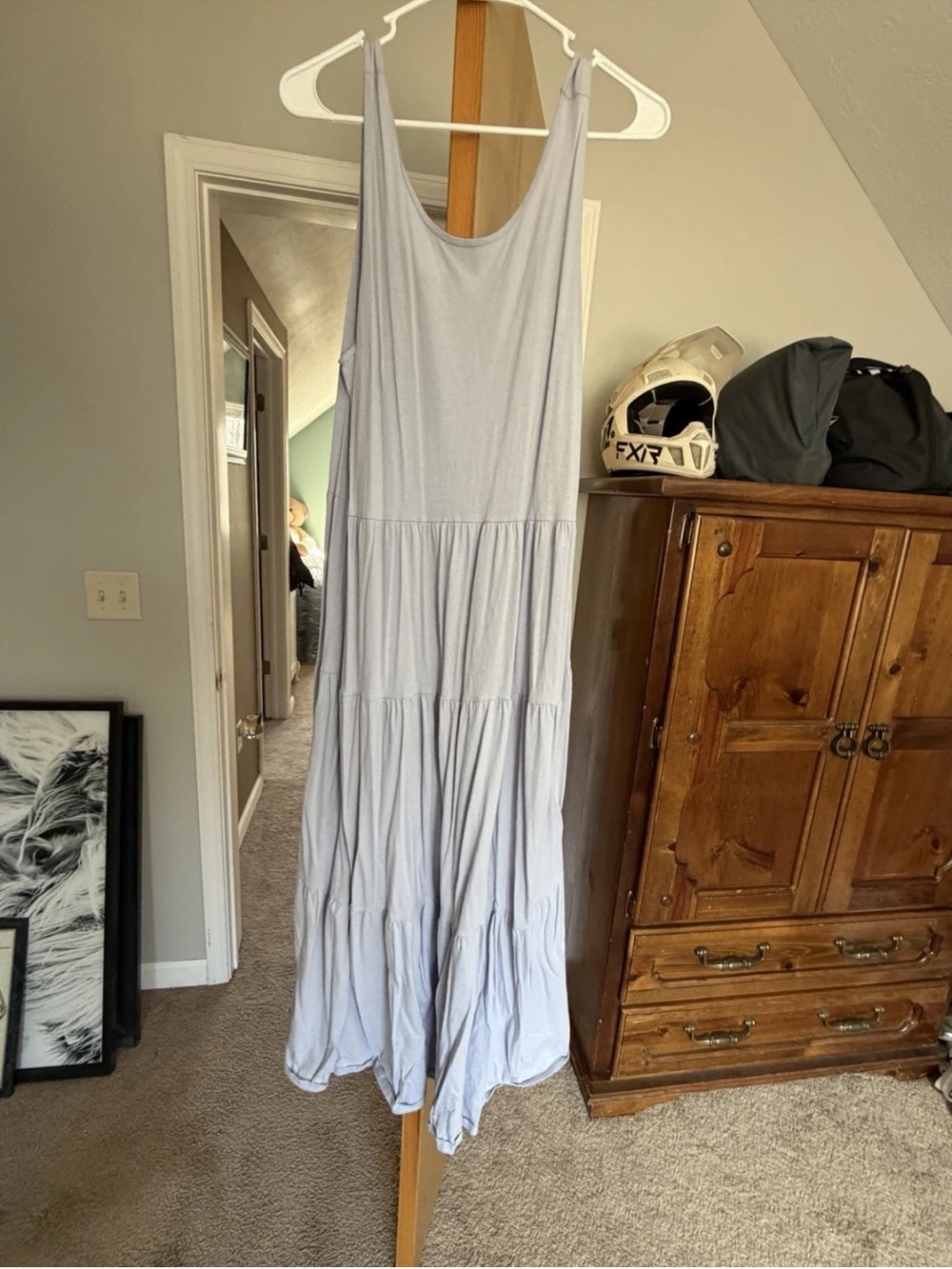J. Crew Light Blue Tiered Scoop Neck Maxi Dress